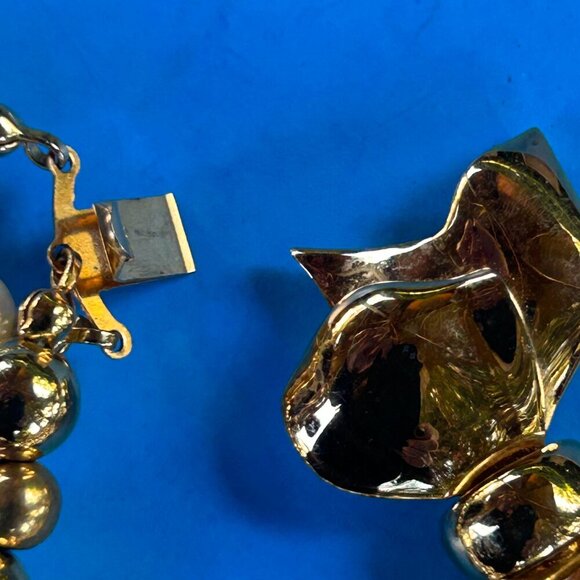 Vintage 80s Carol Lee Multistrand Faux Pearl and Gold Bead Necklace Bow Clasp - Picture 2 of 10